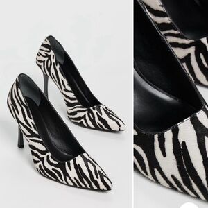 Reformation Joelle Heeled Pump in zebra calf hair
